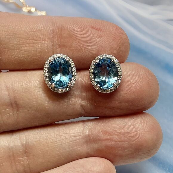Natural Topaz Diamond Stud Earrings 14k W Gold 6.98 TCW Certified $3,950 311647 - Picture 7 of 9